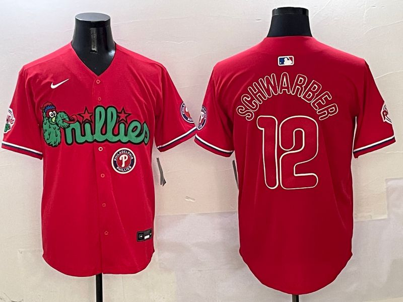 Men Philadelphia Phillies #12 Schwarber Red three generations Joint Name 2025 Nike MLB Jersey style 7